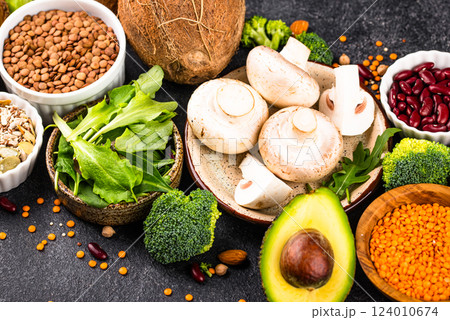 Vegan keto products. Ketogenic plant-based food 124010674