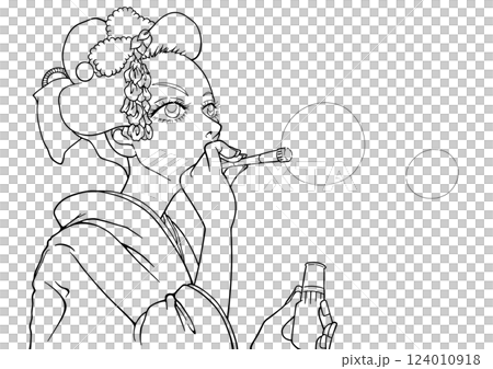Woman blowing soap bubble 124010918
