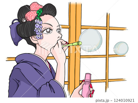 シャボン玉を吹く女性 124010921