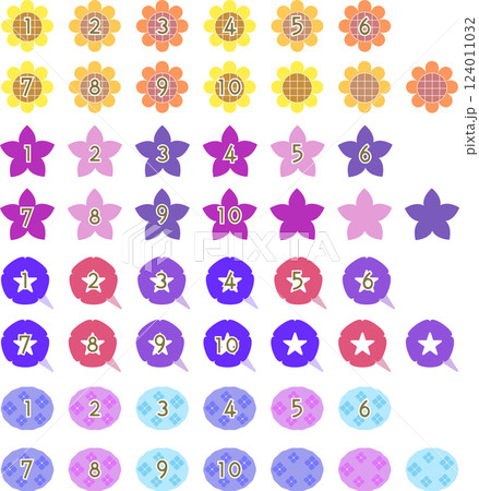 カラフルないろいろな夏の花の数字アイコンイラストセット カラフルないろいろな夏の花の数字アイコンイラストセット 124011032