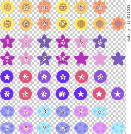 Colorful various summer flowers number icon illustration set 124011032