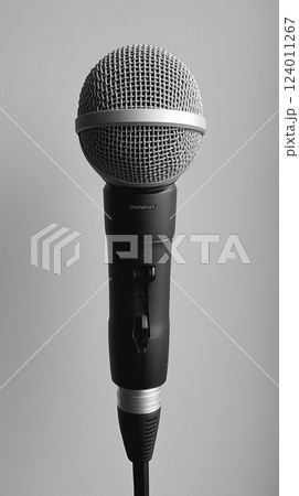 Minimalist microphone with clean lines and soft lighting showcasing elegant design 124011267