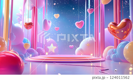 可愛らしいファンタジーなステージの背景	 124011562