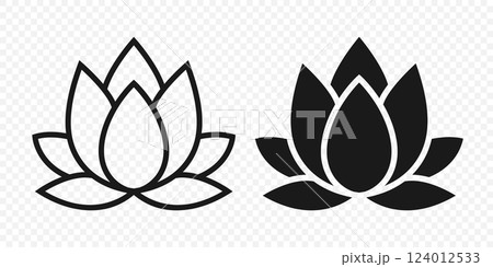 Flat Single Color Vector Lotus Flower Icon Set. Monochrome Floral Symbol. Lotus Silhouette Design for Yoga and Spa Logo. Botanical and Nature Emblem Set. Elegant Flower Clipart Flat Single Color Vector Lotus Flower Icon Set. Monochrome Floral Symbol. Lotus Silhouette Design for Yoga and Spa Logo. Botanical and Nature Emblem Set. Elegant Flower Clipart 124012533