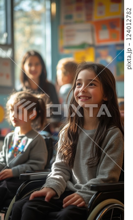 Inclusive classroom environment with diverse students actively learning together 124012782