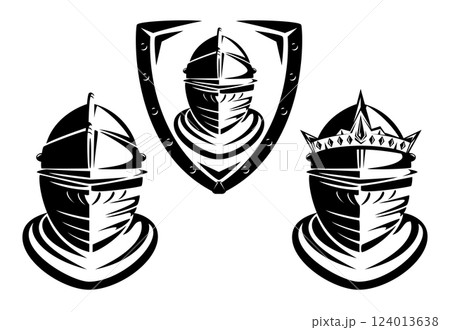 royal knight helmet head black and white vector design set royal knight helmet head black and white vector design set 124013638