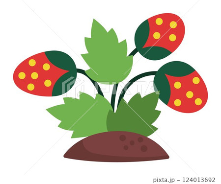 Vector cartoon strawberry clipart. Woodland or garden plant icon isolated on white background. Forest nature red berry illustration. Cottage core harvest 124013692