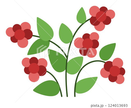 Vector cartoon raspberry clipart. Woodland or garden plant icon isolated on white background. Forest nature red berry illustration. Cottage core harvest 124013693