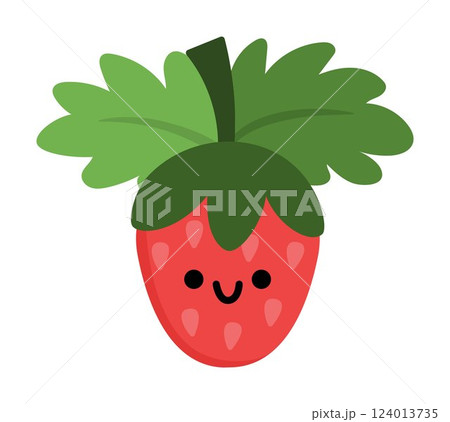 Vector smiling strawberry icon. Magic creature clipart. Cute fairytale character. Woodland fantasy red berry. Forest fairy tale illustration isolated on white background Vector smiling strawberry icon. Magic creature clipart. Cute fairytale character. Woodland fantasy red berry. Forest fairy tale illustration isolated on white background 124013735