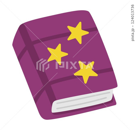 Vector spell book with stars, front view. Back to school or fairytale educational clipart. Cute flat copybook or spellbook. Blank sheets of paper. Fairy or witch magic object Vector spell book with stars, front view. Back to school or fairytale educational clipart. Cute flat copybook or spellbook. Blank sheets of paper. Fairy or witch magic object 124013736