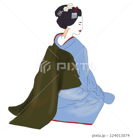 座っている舞妓さんの後ろ姿 124013874