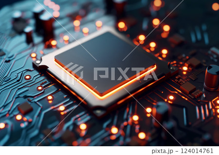 A board placed on top of a computer motherboard AI 124014761