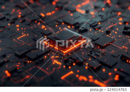 A board placed on top of a computer motherboard AI 124014763