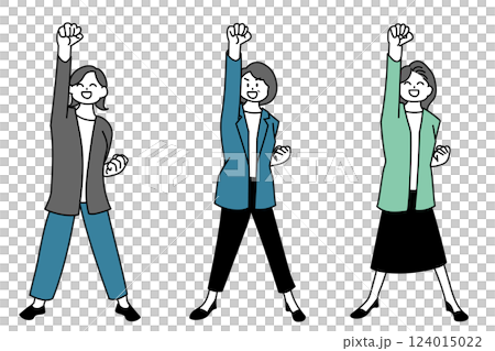 一組全身插畫，描繪的是一位舉起雙臂的開朗女性 124015022