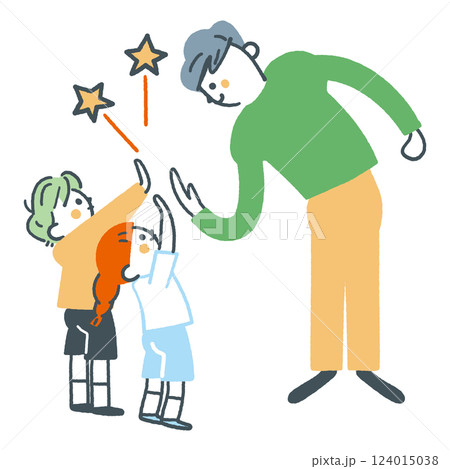 先生または男性とタッチする二人の子供　ストックイラスト素材 124015038