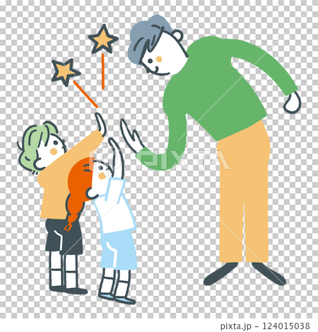 先生または男性とタッチする二人の子供　ストックイラスト素材 124015038