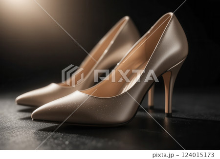 Elegant beige high heel shoes close up 124015173