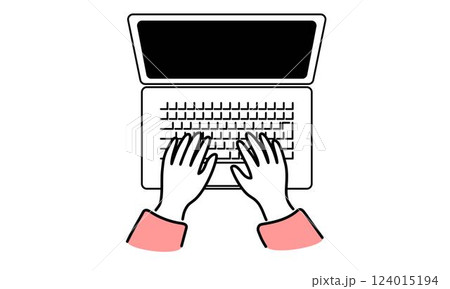 ノートパソコンで作業する女性の手元のイラスト ノートパソコンで作業する女性の手元のイラスト 124015194