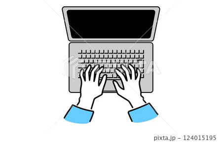 ノートパソコンで作業をする男性の手元のイラスト 124015195