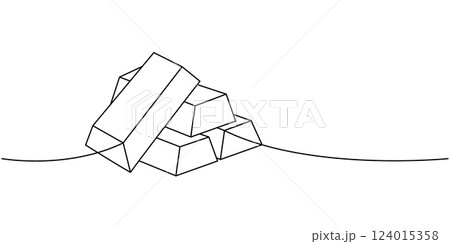 Gold bars one line continuous drawing. Money investment and online payment service. Vector illustration. Gold bars one line continuous drawing. Money investment and online payment service. Vector illustration. 124015358