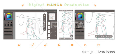 漫画、イラスト制作画面風イラスト　ラフありver 124015499