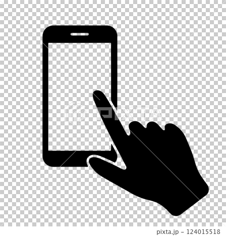Simple black silhouette illustration of a hand touching a smartphone screen, cut out on a transparent background Simple black silhouette illustration of a hand touching a smartphone screen, cut out on a transparent background 124015518