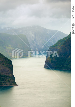 Aurland fjord from Stegastein view point, Norway Aurland fjord from Stegastein view point, Norway 124015675