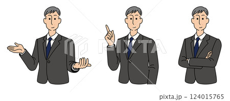 スーツ姿でポーズをとる50〜60代男性ビジネスマン1 124015765