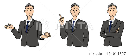 スーツ姿でポーズをとる50〜60代男性ビジネスマン3 スーツ姿でポーズをとる50〜60代男性ビジネスマン3 124015767