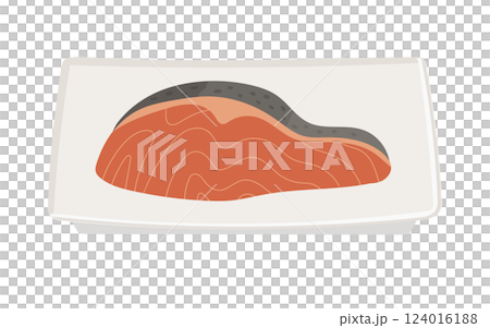 お皿に乗った焼き鮭のイラスト 124016188