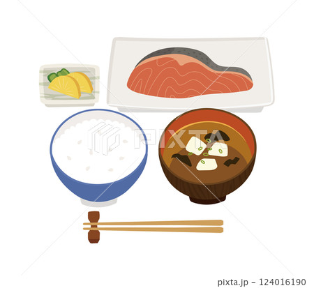 美味しそうな和風朝食のイラスト 美味しそうな和風朝食のイラスト 124016190