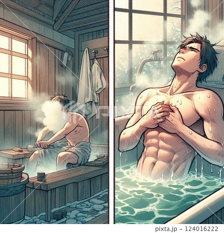 お風呂でヒートショックを起こした男性。 お風呂でヒートショックを起こした男性。 124016222