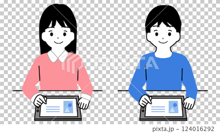 タブレットで勉強する男女の子どものイラスト 124016292