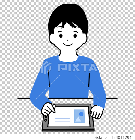 一個男孩用平板電腦學習的插圖 124016294