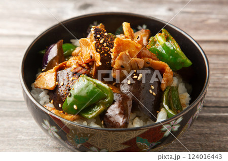 茄子と豚肉の味噌炒め丼 124016443