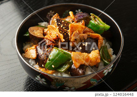茄子と豚肉の味噌炒め丼 124016448