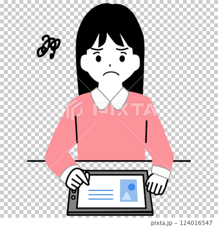 Illustration of a girl having trouble studying on a tablet Illustration of a girl having trouble studying on a tablet 124016547
