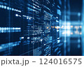 Neon blue lightning geometric abstract technology background, Generative ai 124016575