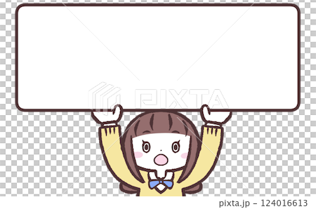 一位驚訝的女學生舉著牌子的圖片 一位驚訝的女學生舉著牌子的圖片 124016613