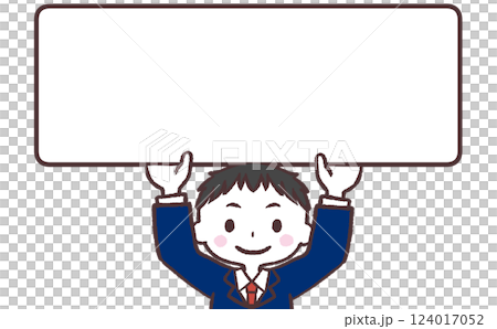 Illustration of a male student holding up a sign 124017052