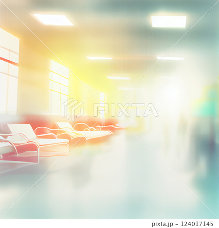 Light blur luxury hospital corridor ward, blurred background of clinic interior with defocus effect. Health care and medical concept - AI generated image Light blur luxury hospital corridor ward, blurred background of clinic interior with defocus effect. Health care and medical concept - AI generated image 124017145