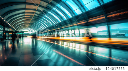 Airport building, international terminal, rushing people to land, blurred background - AI generated image Airport building, international terminal, rushing people to land, blurred background - AI generated image 124017233