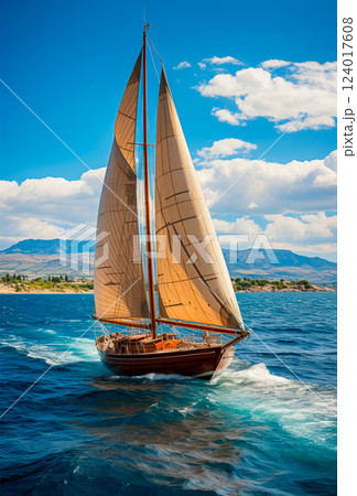 Modern yacht sailing on the sea, sailing yacht - AI generated image Modern yacht sailing on the sea, sailing yacht - AI generated image 124017608