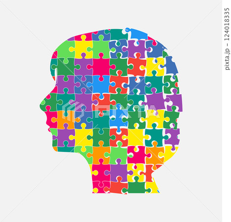 Female head. Humane brain made from puzzle pieces Female head. Humane brain made from puzzle pieces 124018335