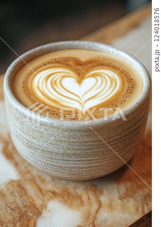 latte art coffee on wood background 124018576