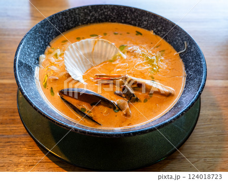 Chupe con seafood - Peruvian soup with seafood 124018723