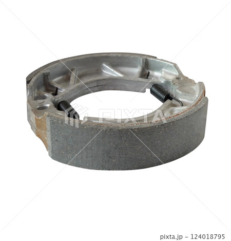 Motorcycle rear brake pads on white background. Motorcycle rear brake pads on white background. 124018795