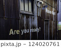 Are you ready?" "Have fun!" painted on wall of building Osaka, Japan 124020761