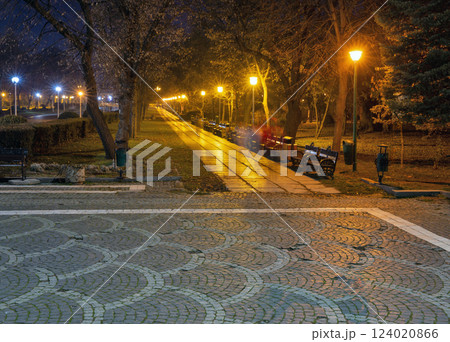 Night Carol Park in Bucharest, Romania. 124020866