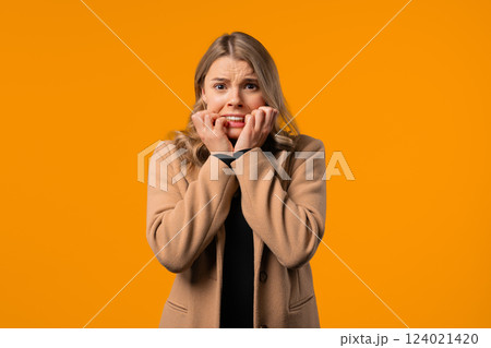 Phobia, Trouble, Panic.Frightened Shocked Woman Afraid Of Something,Heart Attack Phobia, Trouble, Panic.Frightened Shocked Woman Afraid Of Something,Heart Attack 124021420